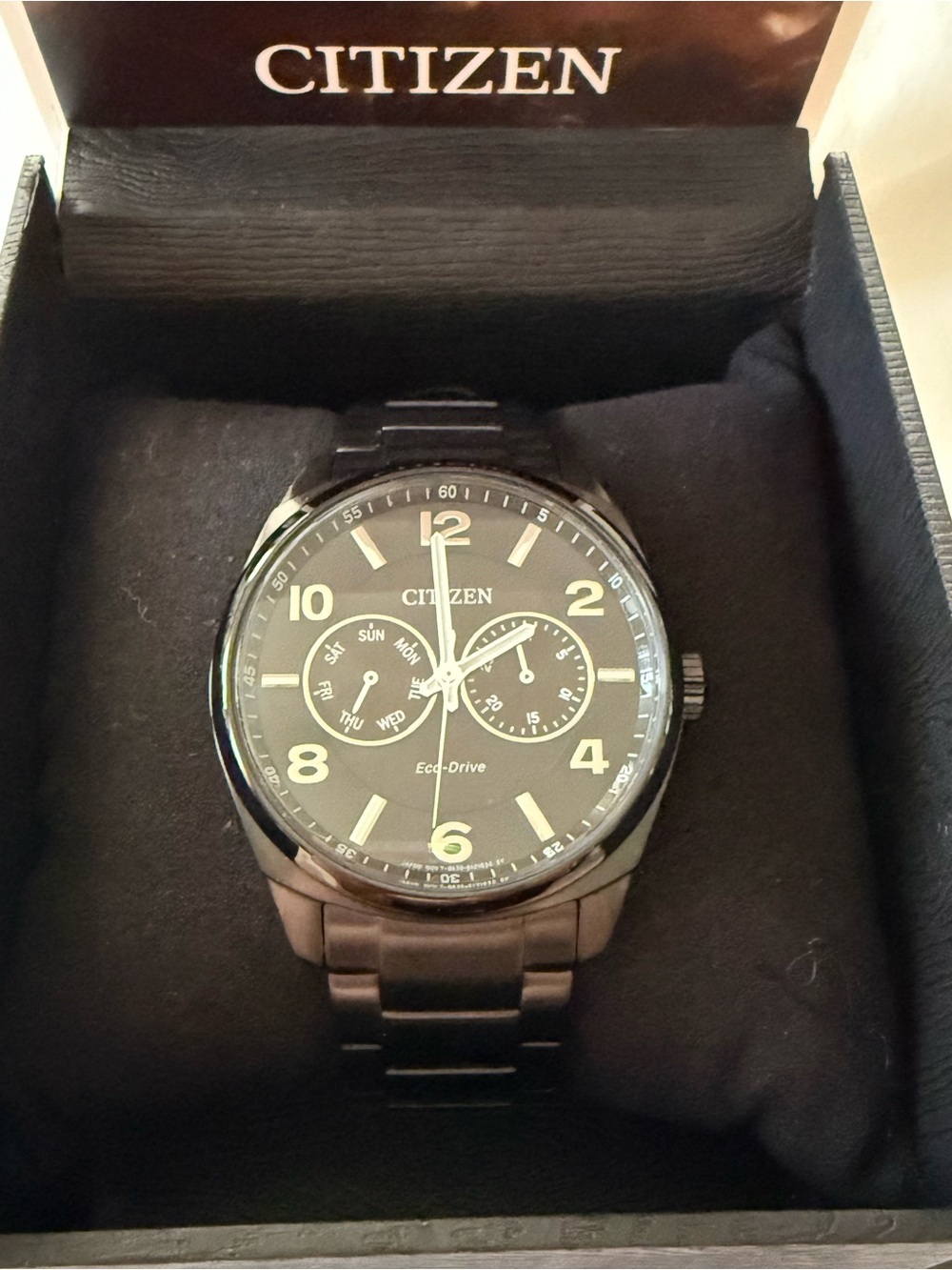 Citizen Men’s Eco-Drive Multi-Function Black IP Watch AO9028-58E